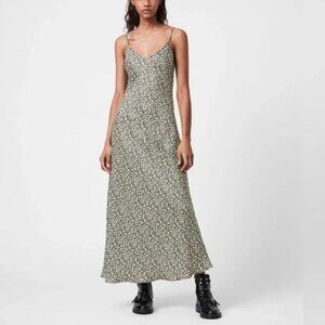 All Saints Floral Print Satin Maxi Slip Dress